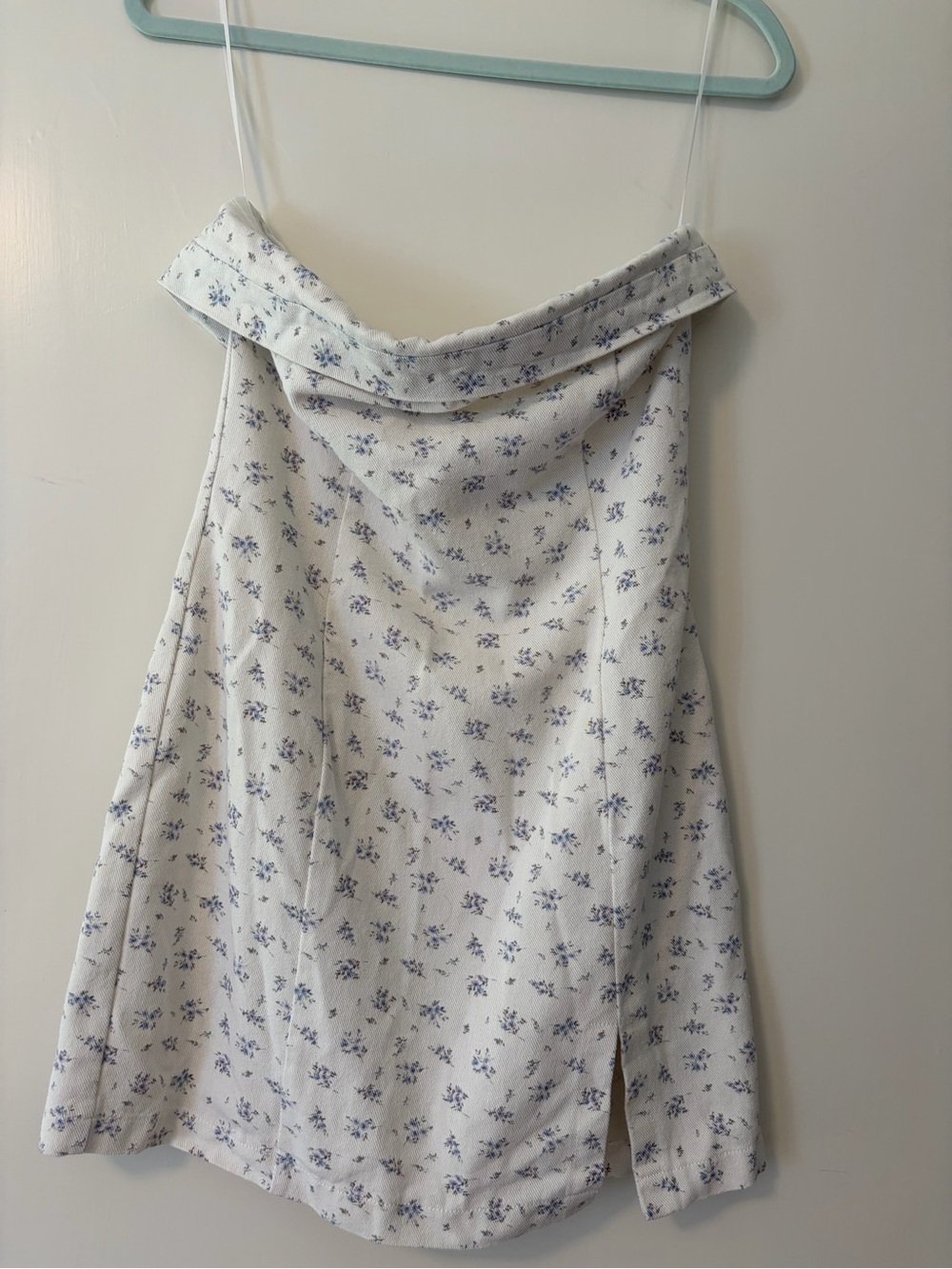 Altar'd State White Strapless Dress with Blue Floral Print